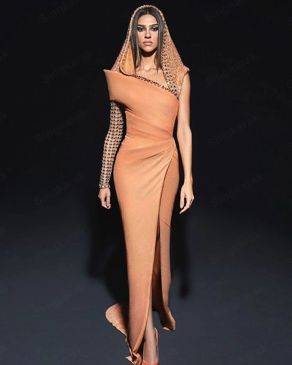 

Yellow Mermaid Prom Gowns 2021 Sequined Beaded Split Special Occasion Dresses Formal Wear Long Sleeve Wedding Party Dress