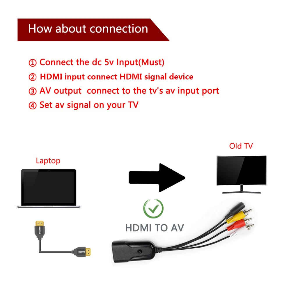 HD 1080P Mini HDMI to AV Signal Converter To AV/RCA CVBS Adapter Composite Video Audio NTSC PAL For HDTV TV PS3 Computer | Электроника
