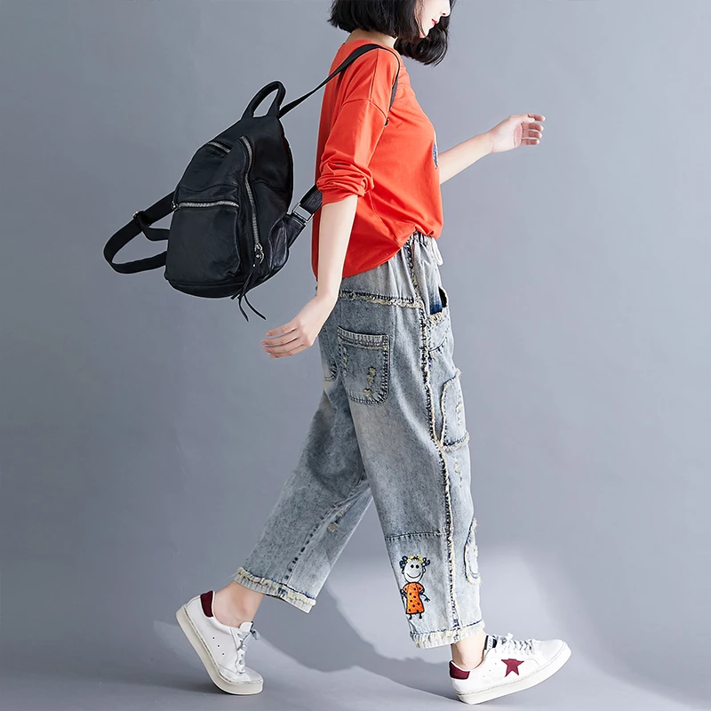 Женские джинсы хараюку свободные винтажные Джинсы бойфренда с эластичной талией