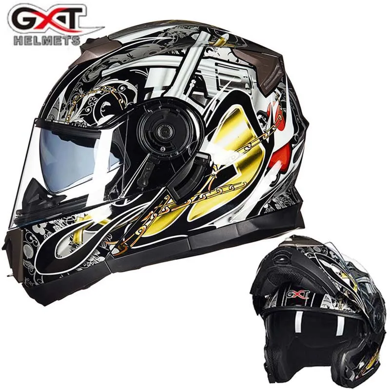 Мотоциклетный шлем двойная линза GXT 160 закрывающий лицо черный белый XXL |