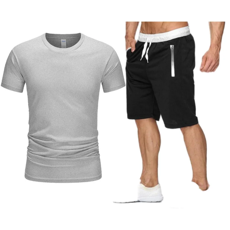 

2021 New Men's DIY Printed Sports Shorts Set High Quality Cotton T-Shirt Running Sportswear