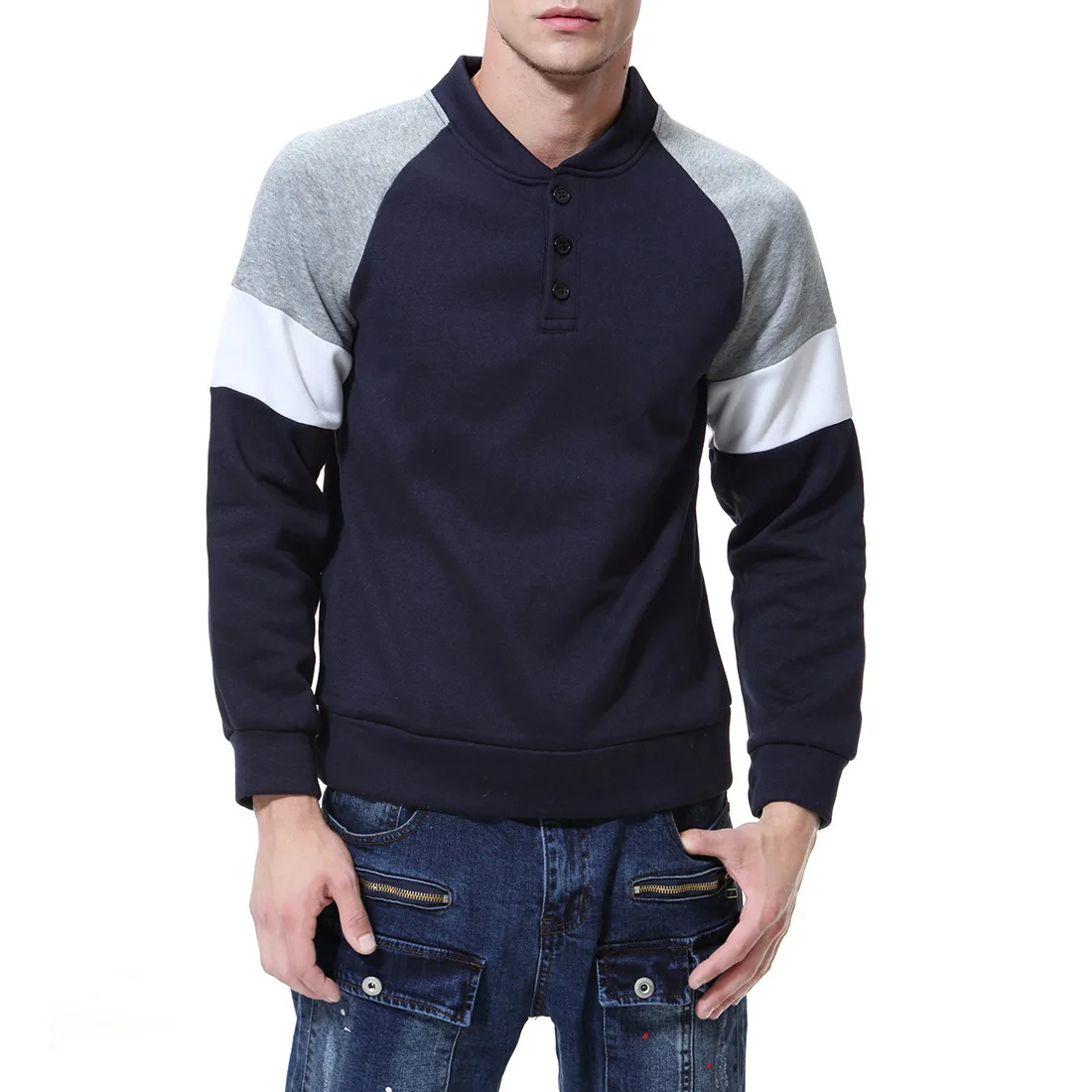 

2020 autumn men's casual sweater fashion trend Pullover splicing large men's coat y405