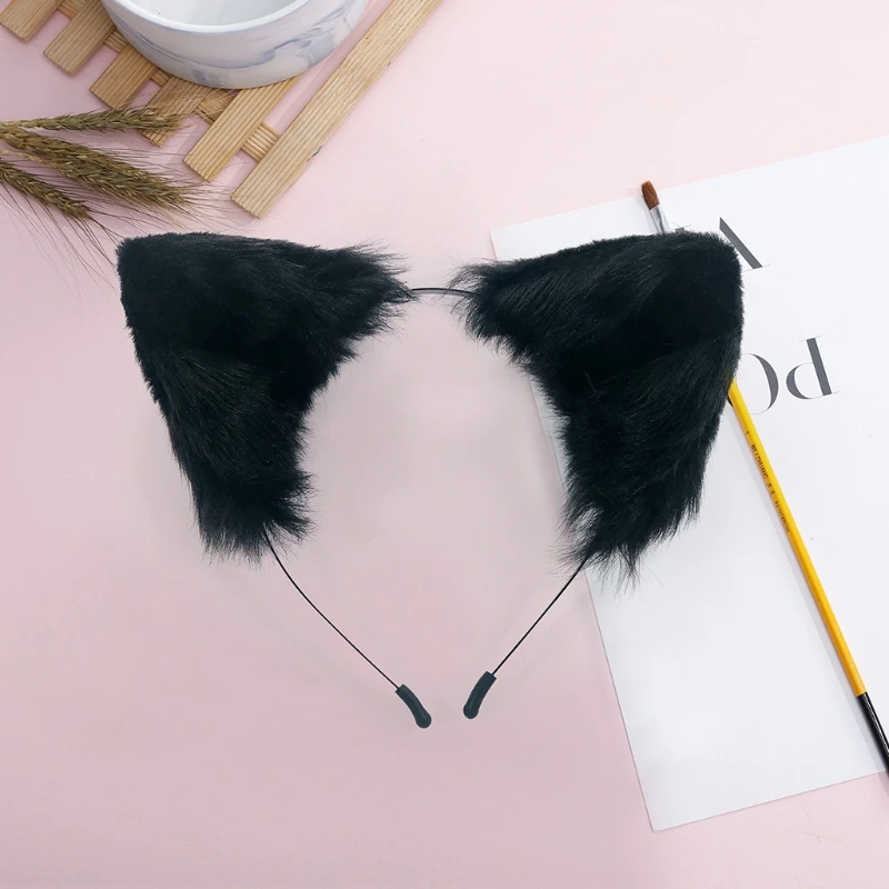 

Simulation Furry Plush Wolf Ears Headband Bright Solid Candy Color Animal Fluffy Hair Hoop Lolita Kawaii Cosplay Headpiece M7DD