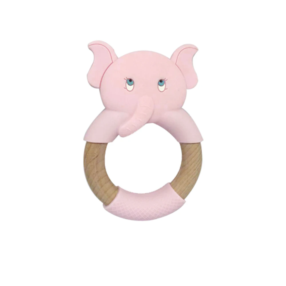 Mordedor de silicona con forma de Animal para reci&eacute;n nacido, anillo de dentici&oacute;n de madera de Haya sin BPA, juguete de dentici&oacute;n s&oacute;lido, mordedor de madera org&aacute;nico-2