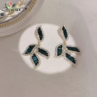 green leaf earrings for women personality brilliant zircon party fashion jewelry accessories brincos pendant wholesale s925 pin