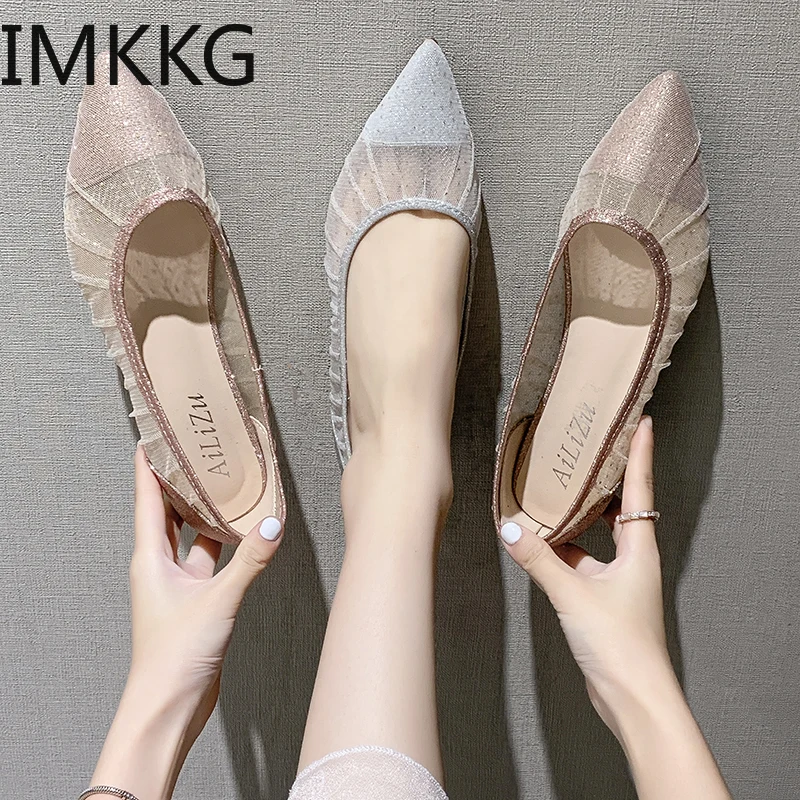 Женские туфли на плоской подошве модные сетчатые дышащие милые повседневные с