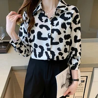 2021 autumn leopard chiffon shirt womens retro hong kong printed long sleeve loose temperament top girl slim blouses