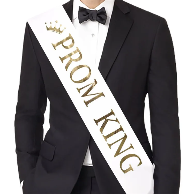 white king For men women Ribbons Sash Shoulder Strap Golden letters prom king queen Party Gifts Decor - Цвет: white king