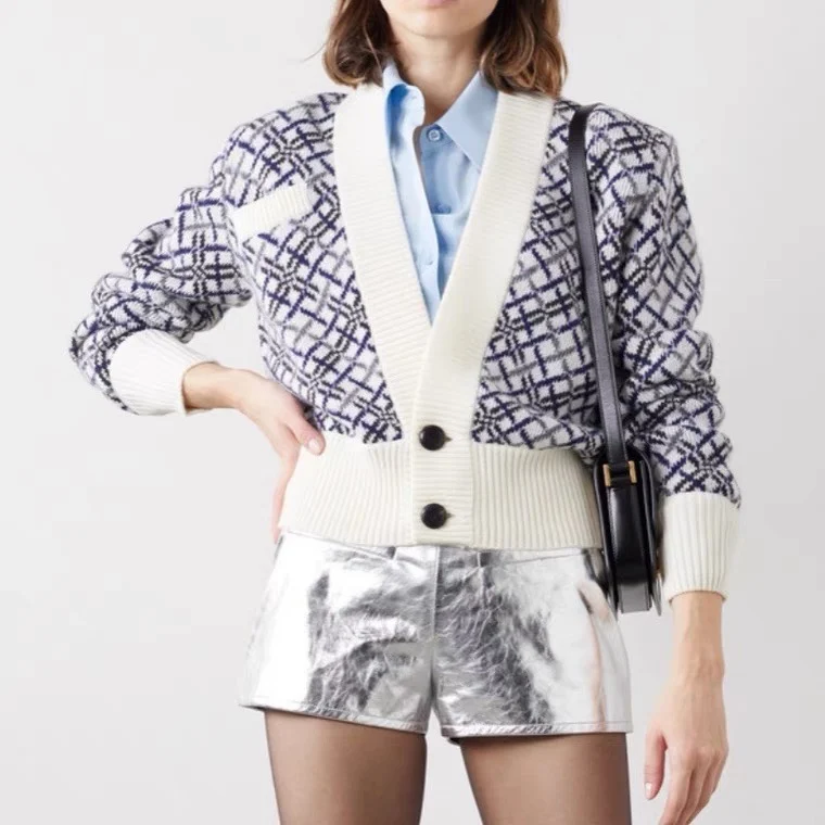 

120593 120592 Fashion Classic Trendy Brand Luxury Design Two Button Cardigan V-Neck Long Sleeve Coat Wool Sweater Women Top Y1