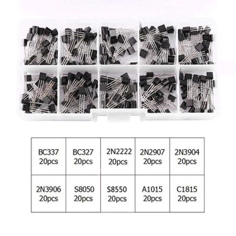 20 шт. x10 типов NPN PNP транзистор большой мощности Kit Box BC337 2N2222 S8050 DQ-Drop |