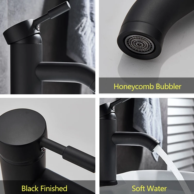 

Modern Stainless Steel Paint Faucet Bathroom Basin Faucet Blacked Hot Cold Mixer Tap Single Hole Short