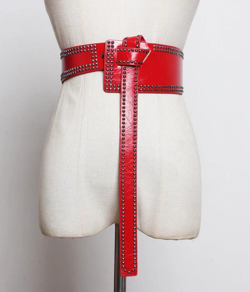 Женский широкий пояс-корсет GetSpring черный пояс из искусственной кожи с заклепками