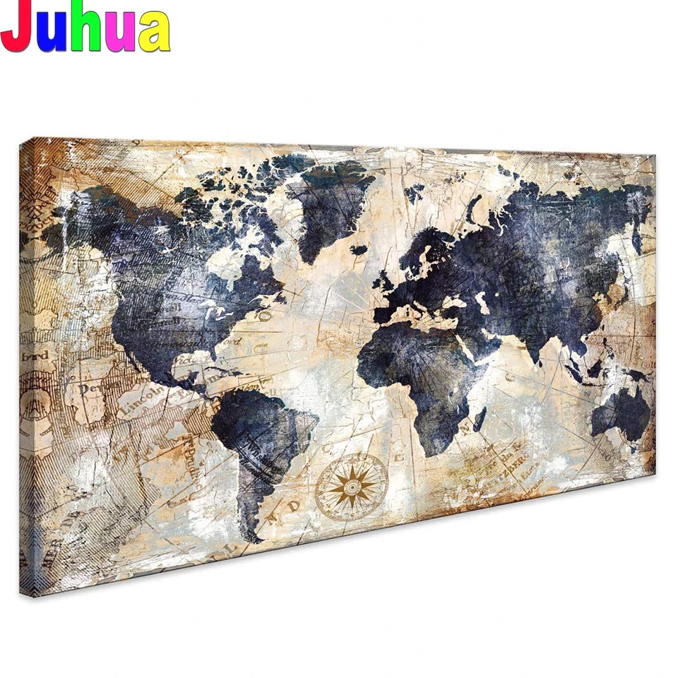 

5d Diy Diamond painting World map Retro style abstract picture Office wall decoration modern Diamond Mosaic Crystal Puzzle,