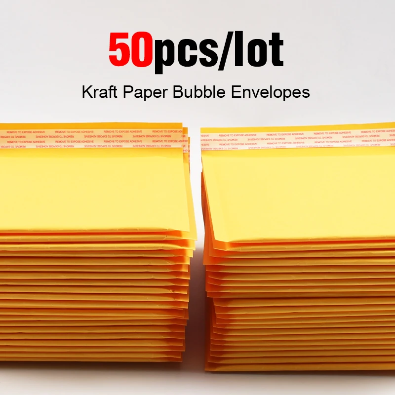 50pcs/lot Kraft Bubble Mailer Poly Shipping Envelopes with Bubble Shipping Bags Mailer Mailing Bags Padded Envelopes Packaging 