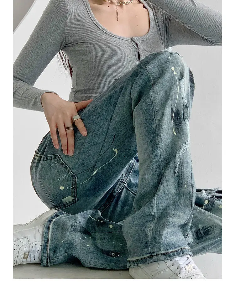 Новые женские свободные винтажные брюки модные мешковатые джинсы в стиле