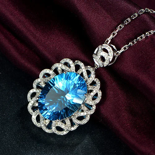 

Luxury Women Crystal Necklace Silver 925 Jewelry Accessories Oval Sapphire Zircon Pendant Wedding Necklace Wedding Jewelry Gifts