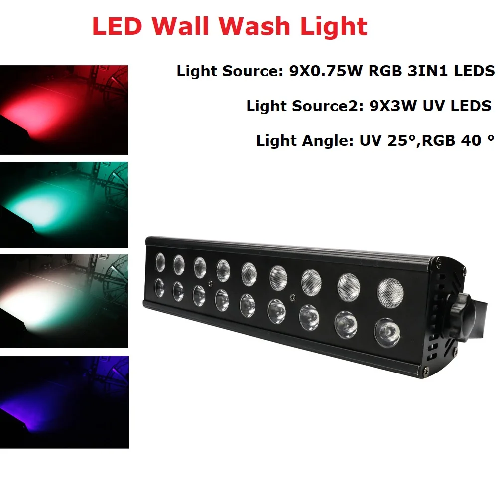RDM 9X3W УФ + 9X0.75W RGB светодиодный настенный светильник 7 каналов DMX 512 бар сценический
