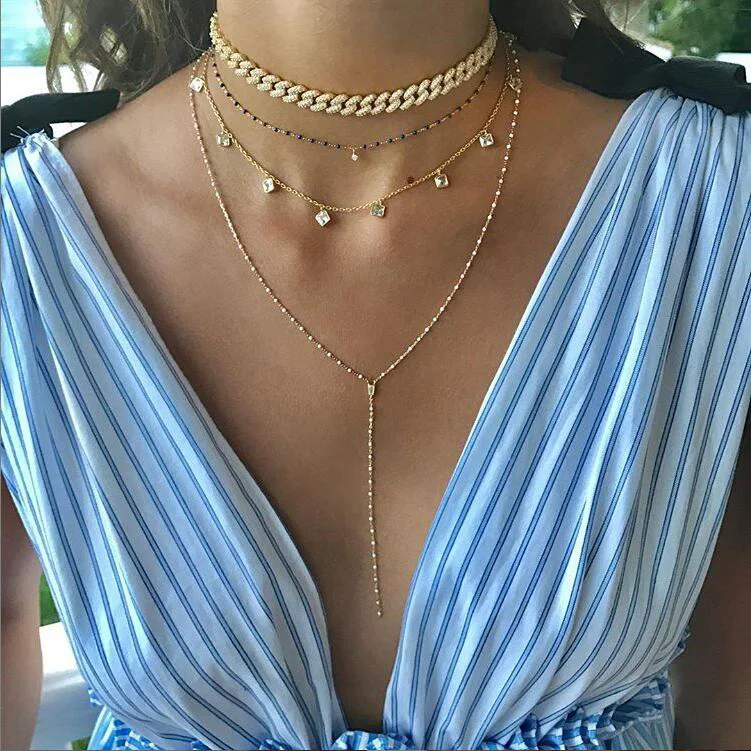 Высокое качество iced out hiphip bling широкий кандалин в Майями кубинское звено цепочка на шею для мужчин и женщин Рок CZ Отрегулируйте скольжение крутая цепочка-чокер