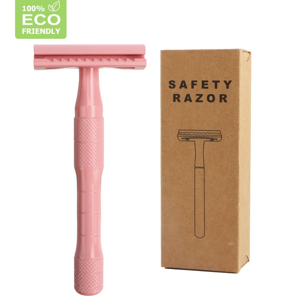 Edieu Pink Razor Double Edge Safety Razor For Women,Metal Razor With Exquisite Handle,Eco Friendly Razor,Free 20 Blades