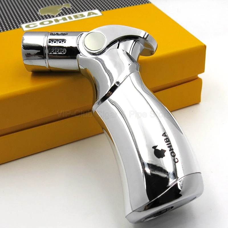 Настольная металлическая Бутановая Зажигалка COHIBA, 4 фонарь, зажигалка для сигарет, инструмент для курения, многоразовый, ветрозащитный