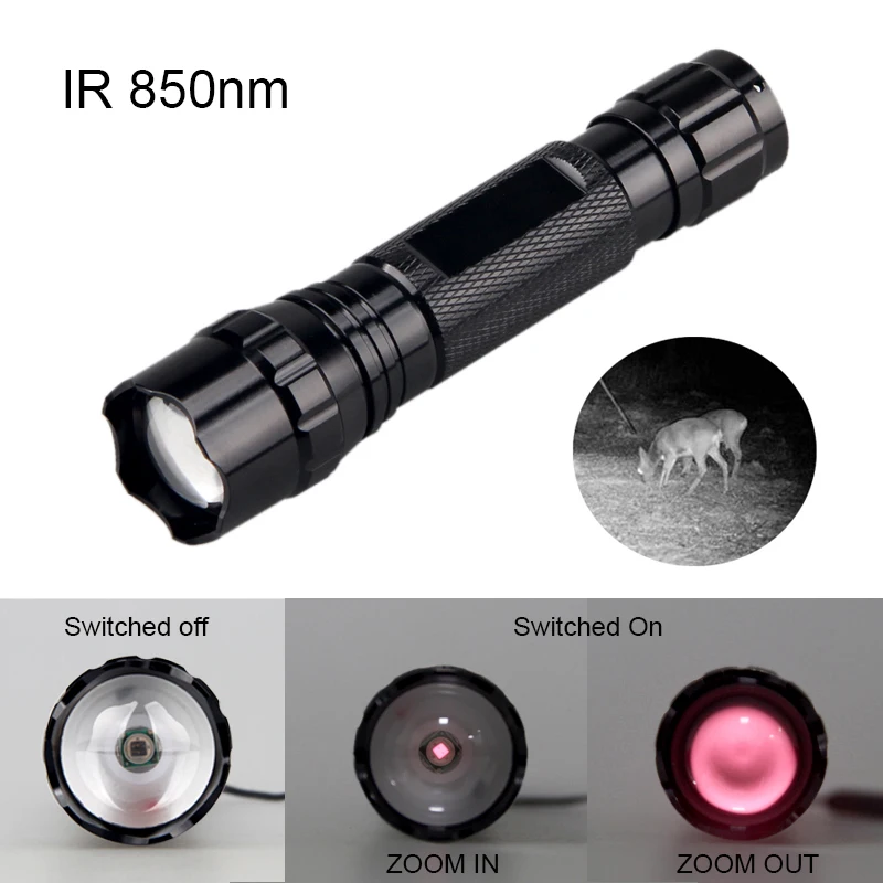 501B инфракрасный IR 850nm светодиодный охотничий фонарик ночное видение зум Ручной