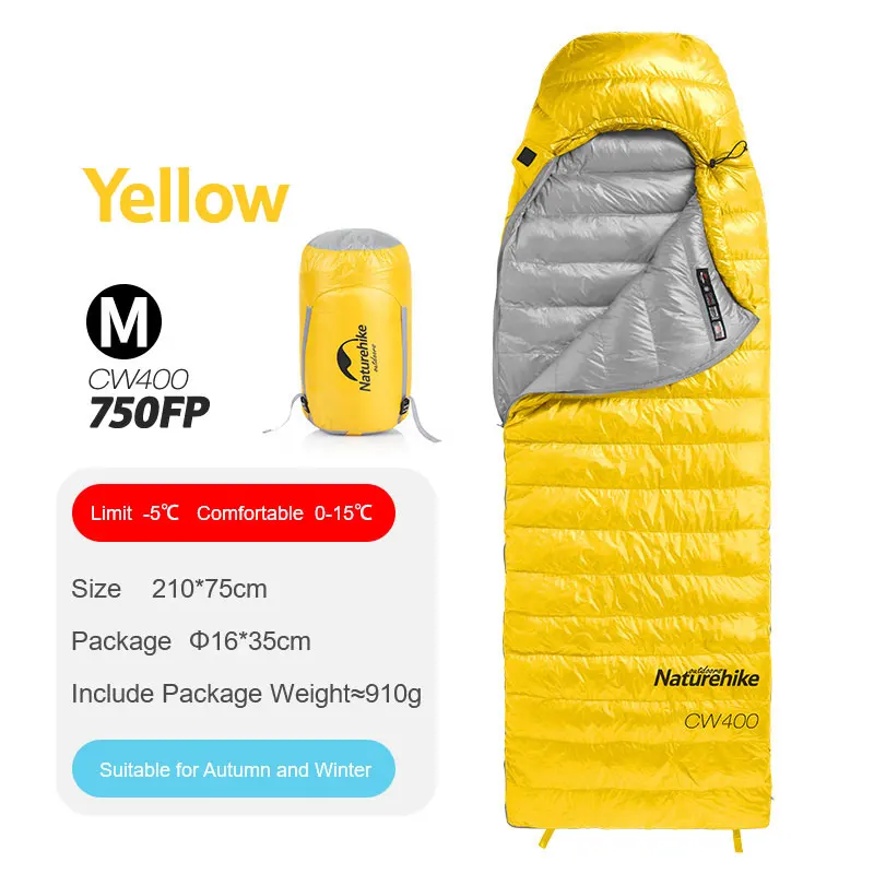 Naturehike CW400 конверт Тип белый гусиный пух спальный мешок зима теплый s NH18C400-D - Цвет: CW400-Y-M