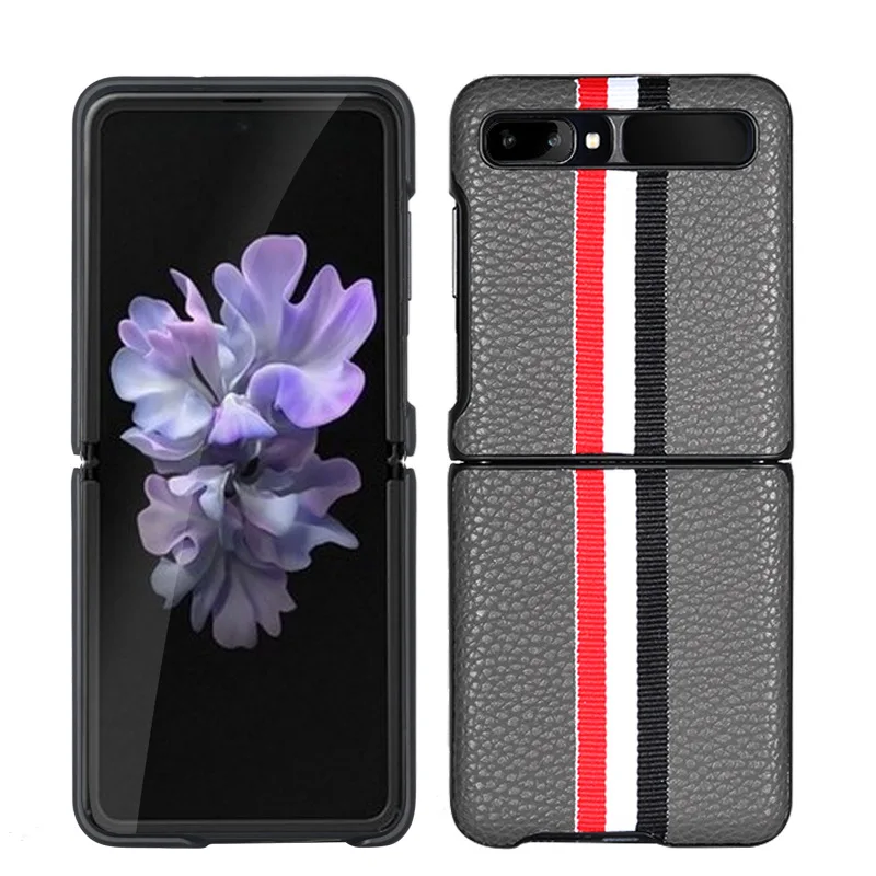 

Fashion Litchi grain cross pattern for Samsung Galaxy Z Flip Cover Anti-knock luxury leather plain weave Cases for f7000 2021