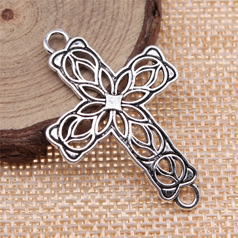 

Handmade Pendants For Jewelry Accessories 10pcs Cross Connector Charms 42x27mm Antique Silver Plated