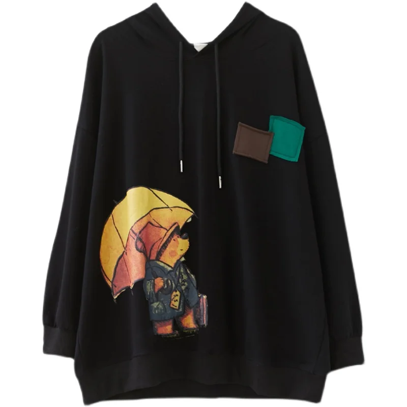 

BIG SIZE Spring Autumn Women Fashion Kawaii Bear Cartoon Print Tops Ladies Female Plus Large Cotton Loose Hoodies Sweatshirt