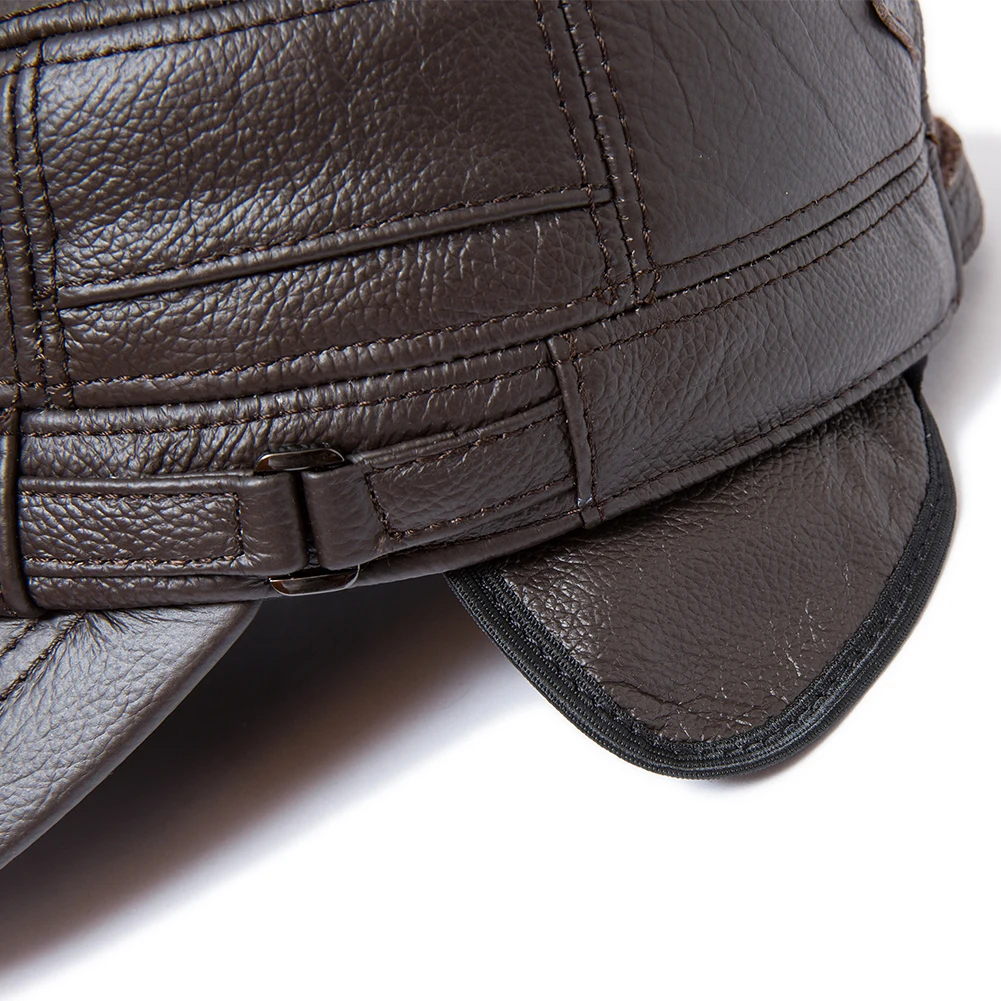 Кепка бейсболка Мужская из бычьей кожи теплая шапка в стиле милитари с