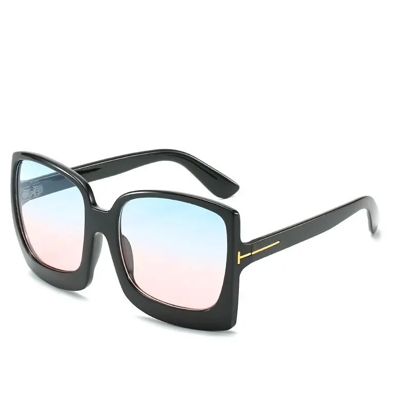 Blue Pink Lens Higodoy, модные, негабаритные, женские солнцезащитные очки, брендовые, дизайнерские, пластиковые, женские, большая оправа, градиентные, солнцезащитные очки, UV400, gafas de sol mujer - Цвет линз: Blue Pink Lens