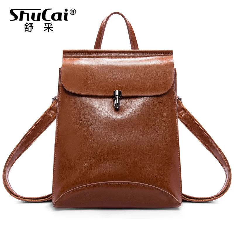 Женский кожаный дорожный рюкзак с защитой от кражи винтажный школьный ранец для