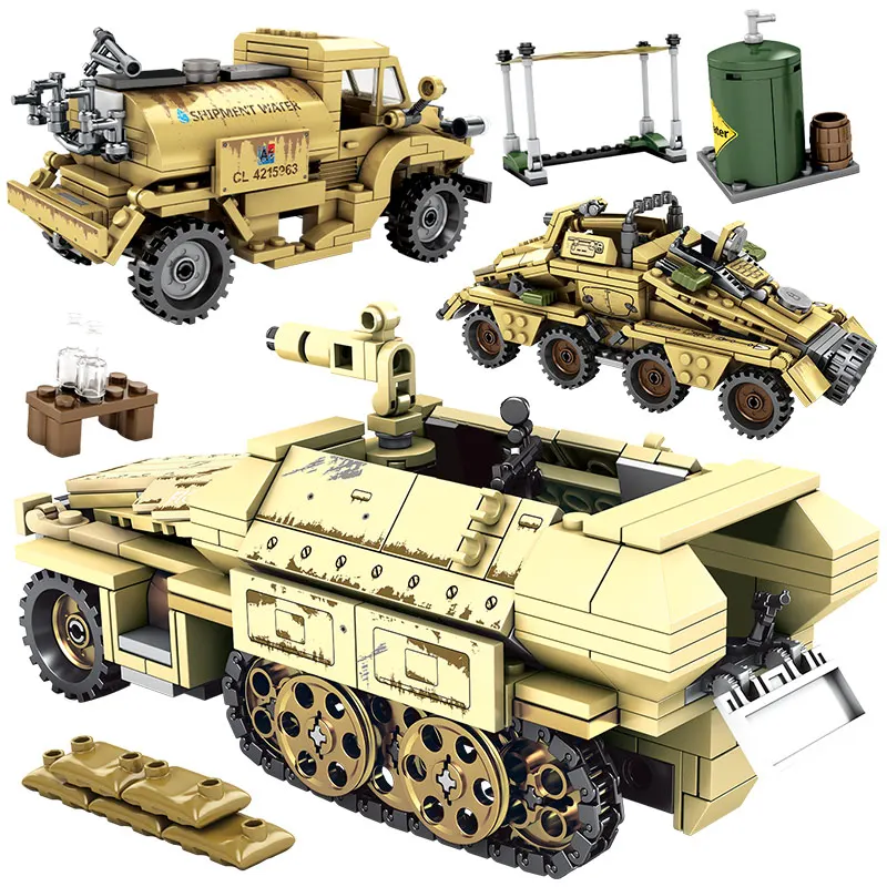 

City WW2 German Armored Car Diy Building Blocks For Military Empires of Steel Assault Trucks Bricks Toys For Children