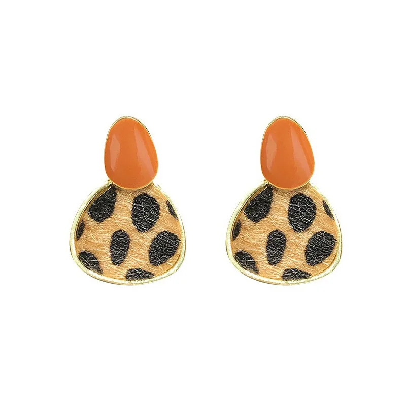 

3 Designs Square Triangle Irregular Leopard Earrings for Women Plush Enamel Geometric Hanging Dangle Earrings Vintage Jewelry