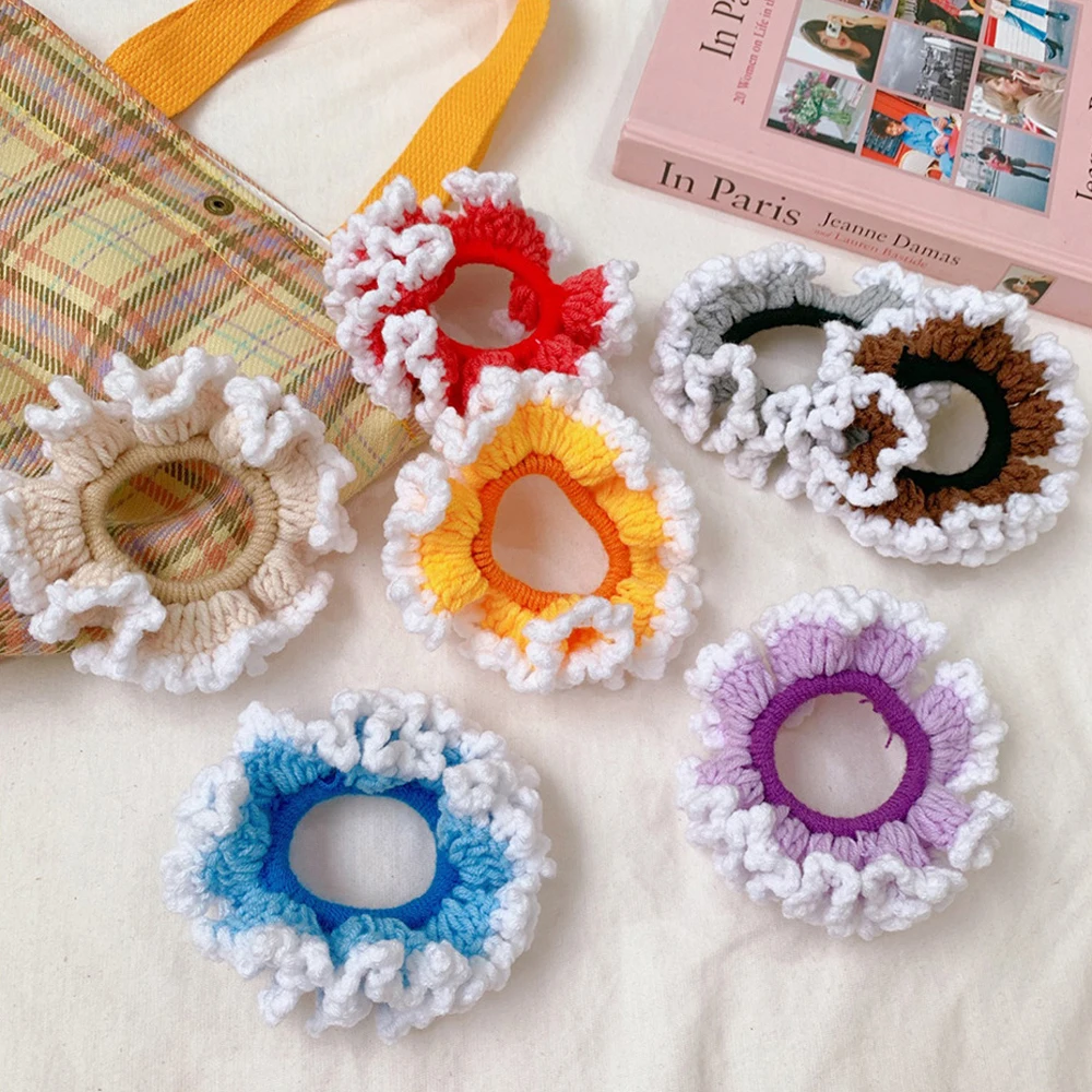 

Vintage Soft Knitting Hair Scrunchies Big Solid Stretchy Elegant Hair Ties Elastic Rubber Bands Simple Hair Gums Accessories