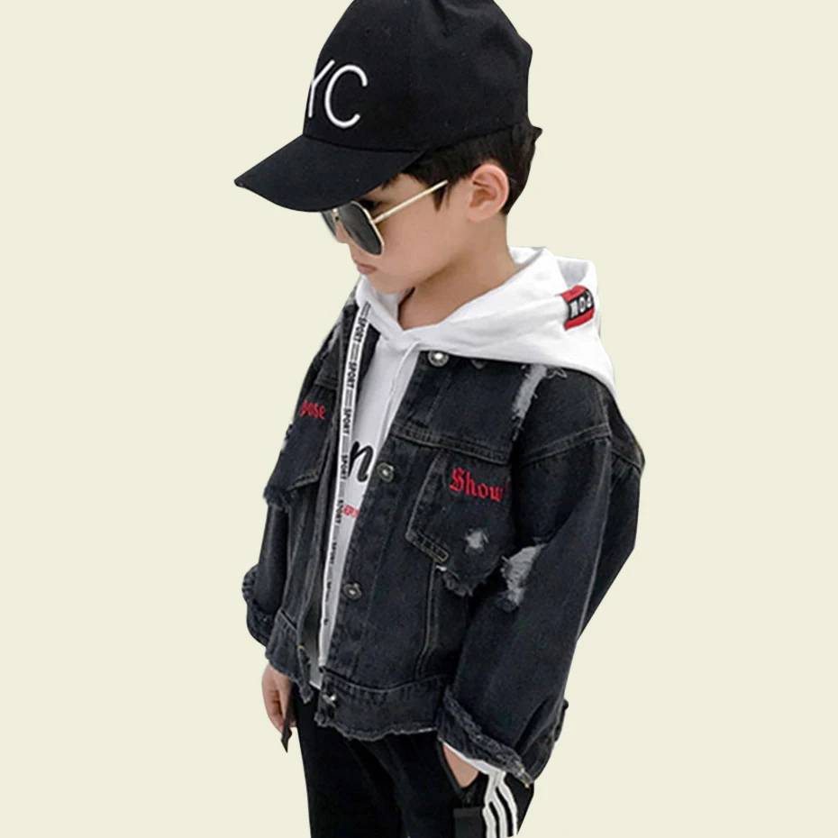 Детская куртка рваные джинсовые куртки для мальчиков верхняя одежда с бахромой