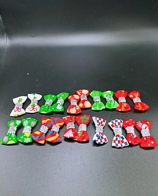 

100 Pcs/lot Mini Pringting Christmas Bow Pet Bowknot with/without CLIPS DIY Wedding Decor Hair Accessories Wholesale 10 colors
