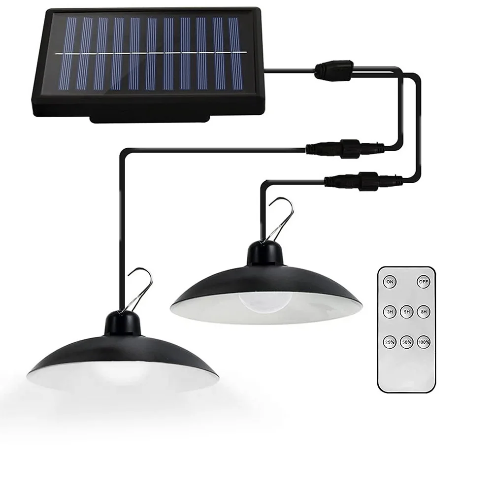 

Solar Pendant Light Outdoor Indoor 3m Power Cord Dual Head Solar Powered Lamps IP65 Waterproof Garden Street Yard Hanging Light