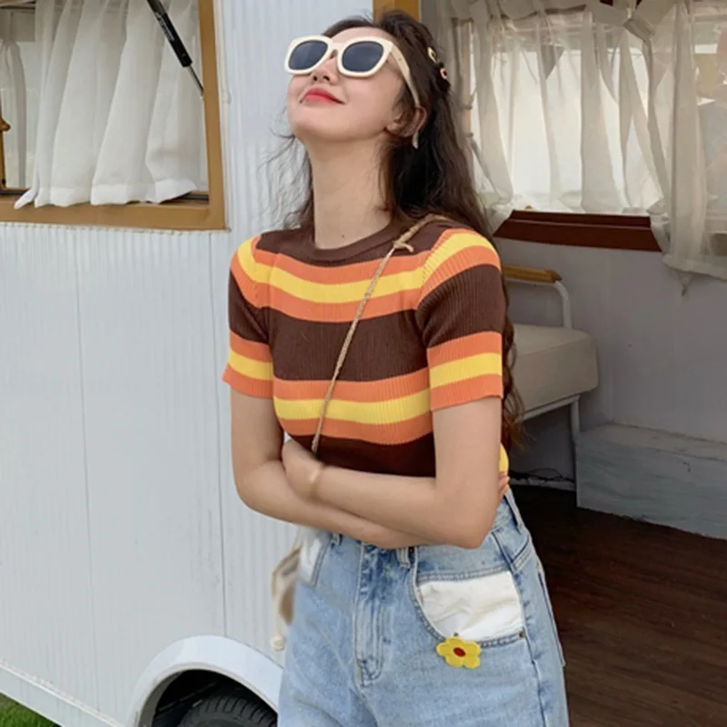 

Women All-match Casual Stripe Slim Short Sleeve T-shirt T-shirt Sexy T Shirts