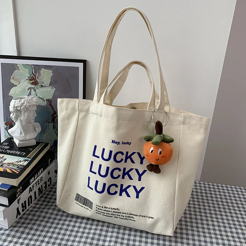 

Lucky Canvas Shoulder Bag Ladies Shopping Bags Cotton Cloth Fabric Grocery Handbags Tote Books Bag For Girls