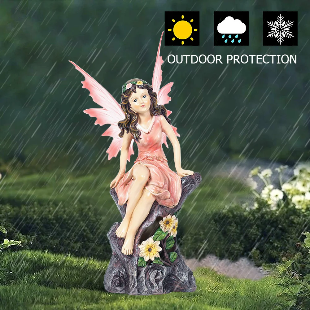 

Resin Solar Powered Lights Flower Fairy Statues Home Furnishing Outdoor Garden Yard Lamp Fairy Angel Wings Sculpture Ornaments