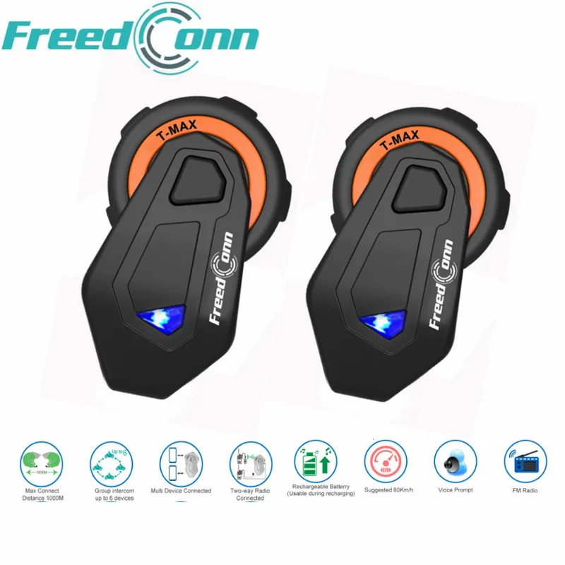 

Гарнитура для мотоциклетного шлема Freedconn V4.1, Bluetooth-гарнитура, переговорное устройство для 6 водителей, FM-радио, 2 шт.