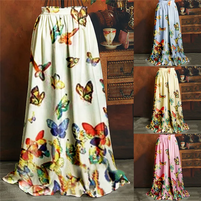 

Casual Big Swing Skirt For Women Fashion Printed Skirt Ladieselegant Butterfly Decoration Long Wide Skirt