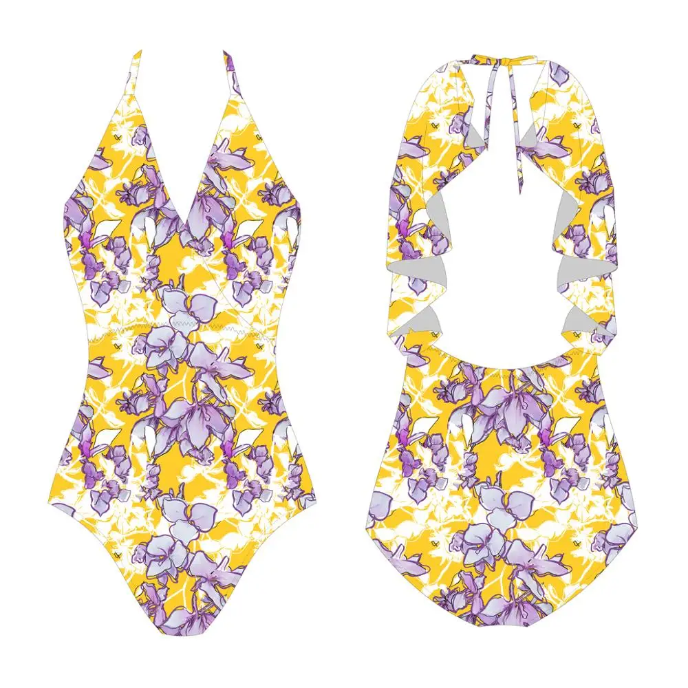 Сексуальный цельный купальник с открытой спиной, женский купальник, купальный костюм с пуш-ап, монокини, купальник для женщин, боди с принтом, пляжная одежда - Цвет: LD19374Y1