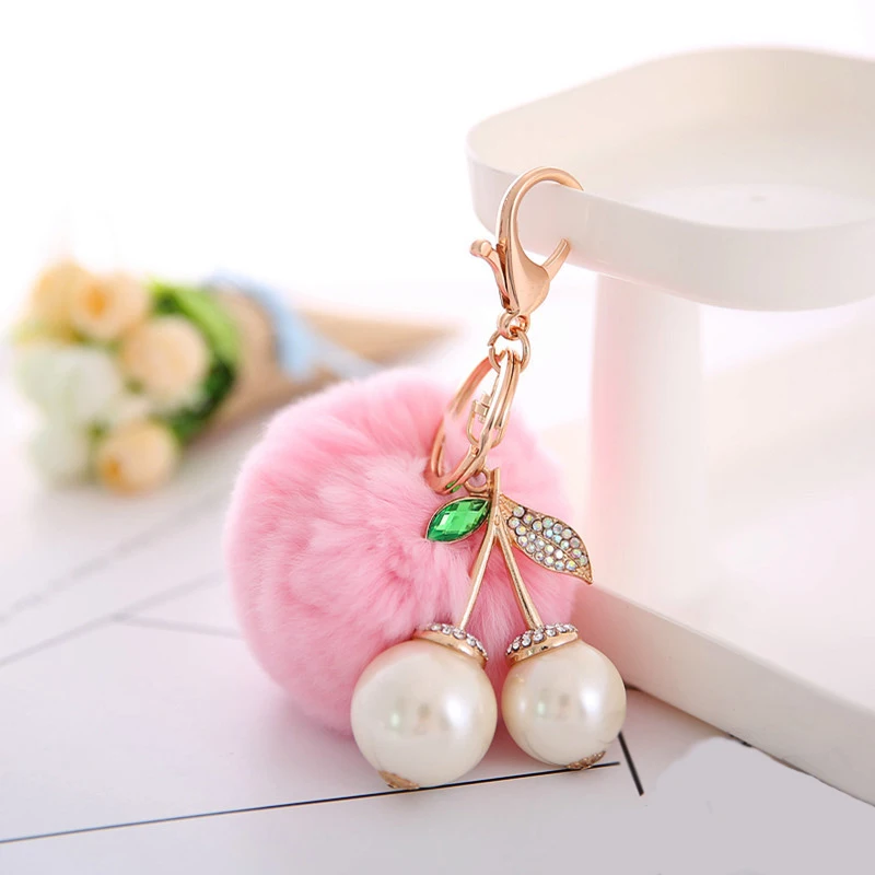 Модная Милая цепочка для ключей с большим жемчугом Вишневое бриллиантовое