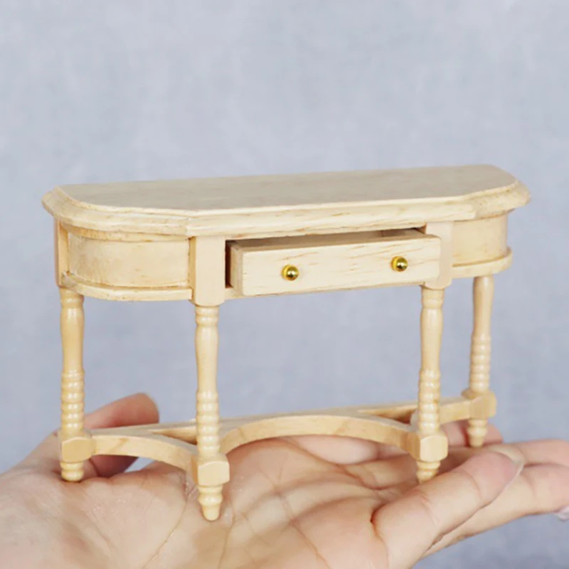 

Miniature Dollhouse Furniture, Mini Wooden Desk Log Half Round Table Simulation Furniture Model for 1:12 DollHouse