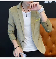 fashion mens corduroy slim fit blazers jacket one button business casual coat short top jackets letters embroidery v054