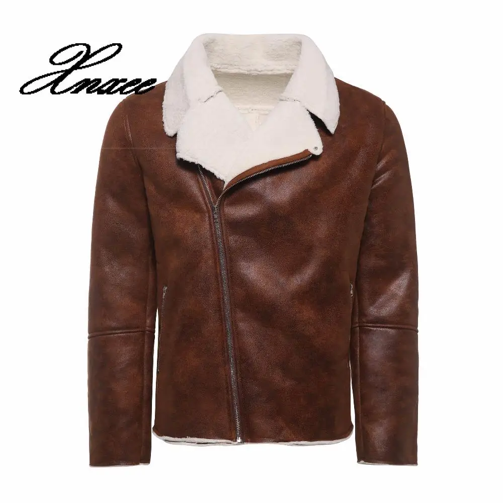 Мужская зимняя куртка из искусственной кожи коричневая замшевая с воротником