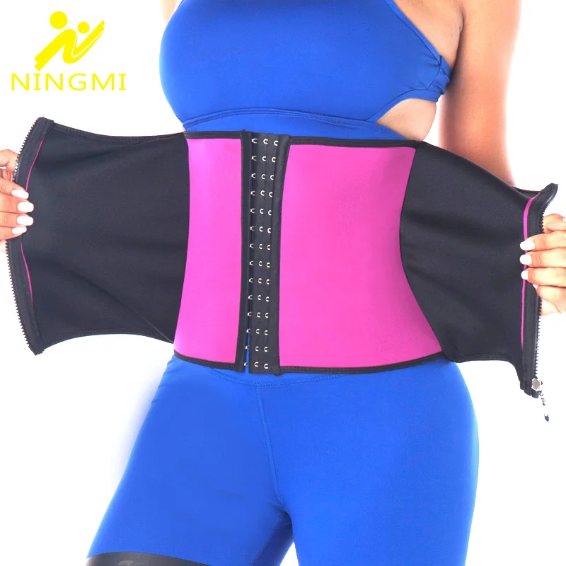 

NINGMI Slimming Body Shaper Trainer For Women Weight Loss Neoprene Sauna Belt Shapewear Waist Cincher Zipper Fajas Corset