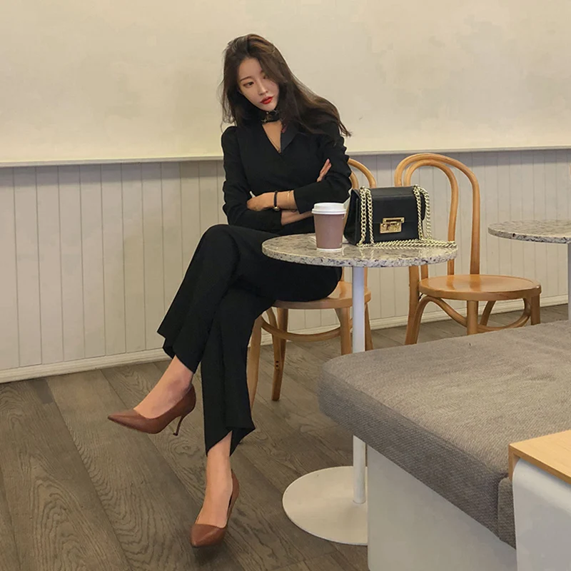 New Fashion Spring Office Lady  Elegant Jumpsuit High Waist Long Sleeve Autumn Casual Overalls For Women